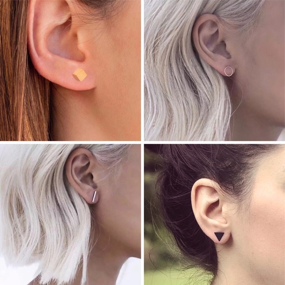 ⚜️[𝟯𝟬%𝗢𝗙𝗙|𝗯𝘂𝗻𝗱𝗹𝗲𝘀 𝟯+]⚜️Black Geometric Stud Earrings NEW - Picture 3 of 6